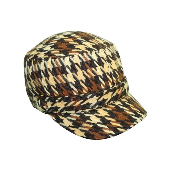 Houndstooth Plaid Cadet Cap Hat - Picture 1 of 4